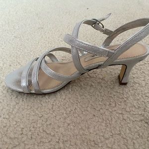 sparkly silver 2 inch high heels